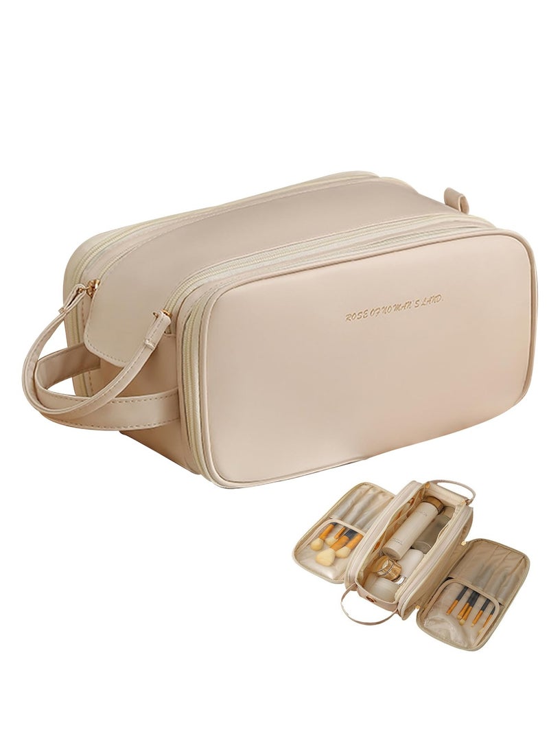 SYOSI Travel Bag for Toiletries, Large Capacity Cosmetic Organizer, Portable Cosmetic Pouch, Waterproof Open Flat Toiletry Bag Make up Organizer Bag, Portable Travel Makeup Bag (White) - Image 1