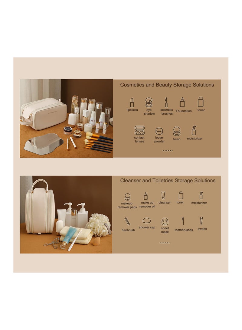 SYOSI Travel Bag for Toiletries, Large Capacity Cosmetic Organizer, Portable Cosmetic Pouch, Waterproof Open Flat Toiletry Bag Make up Organizer Bag, Portable Travel Makeup Bag (White) - Image 3