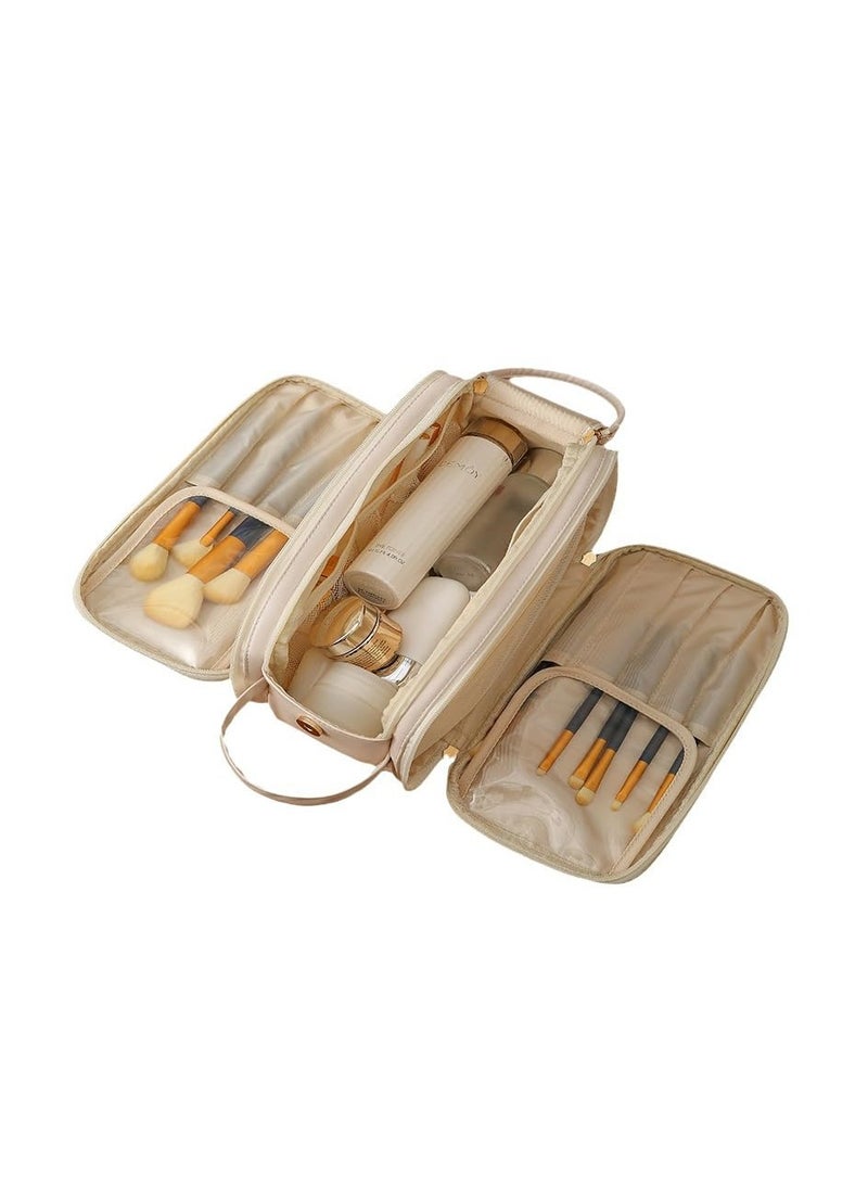 SYOSI Travel Bag for Toiletries, Large Capacity Cosmetic Organizer, Portable Cosmetic Pouch, Waterproof Open Flat Toiletry Bag Make up Organizer Bag, Portable Travel Makeup Bag (White) - Image 2