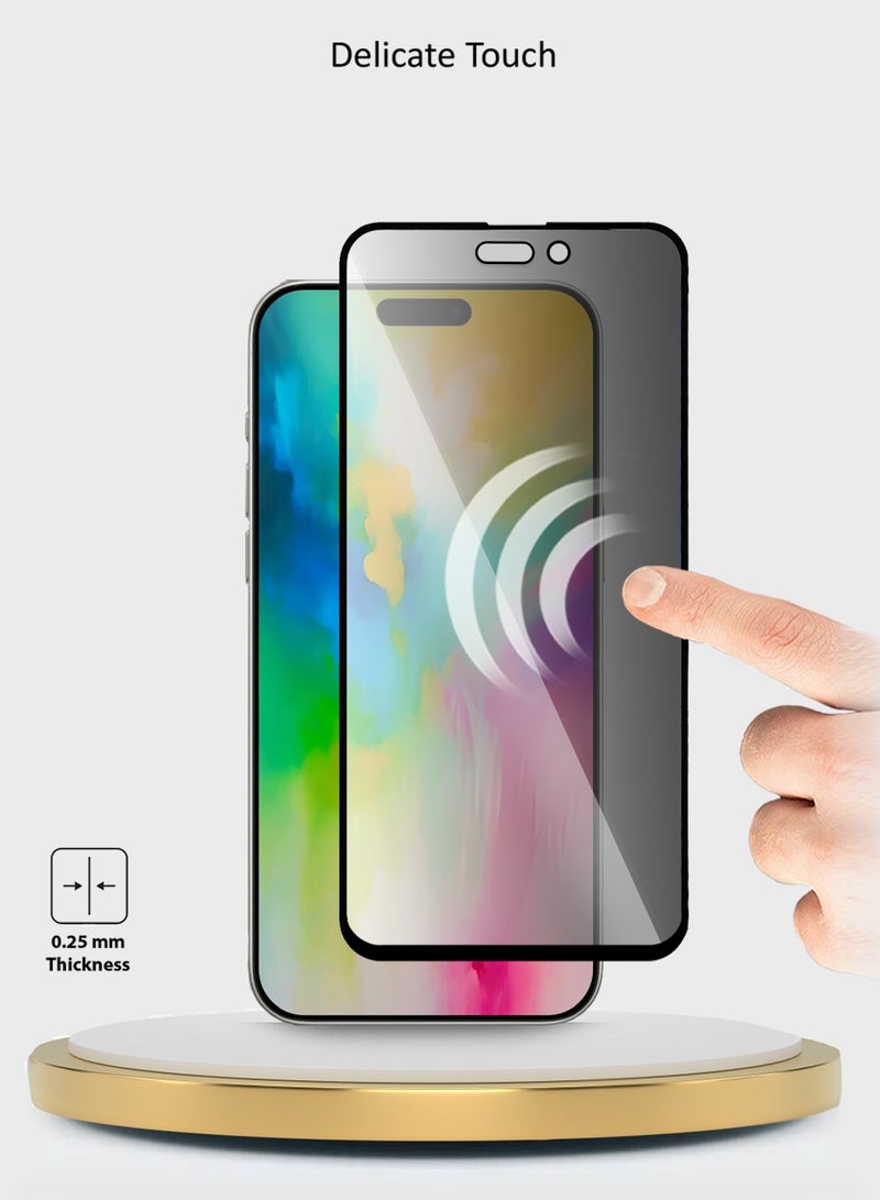 Wtech Apple iPhone 16 Pro 2024 Premium E2E Series Privacy Full Glue Full Cover Tempered Glass Screen Protector - Clear/Black - Image 5