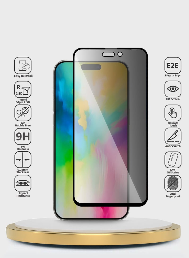 Wtech Apple iPhone 16 Pro 2024 Premium E2E Series Privacy Full Glue Full Cover Tempered Glass Screen Protector - Clear/Black - Image 2
