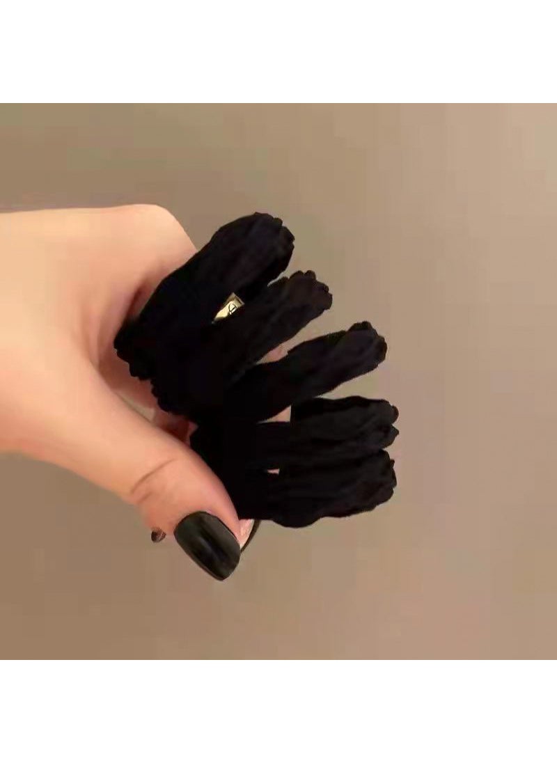 Generic Basic Pure Color Leather Ties Girl Hair Bands Simple Headwear Fashionable Commuting Style No Crystal Elements Fabric Headdress 6-D1 Black 