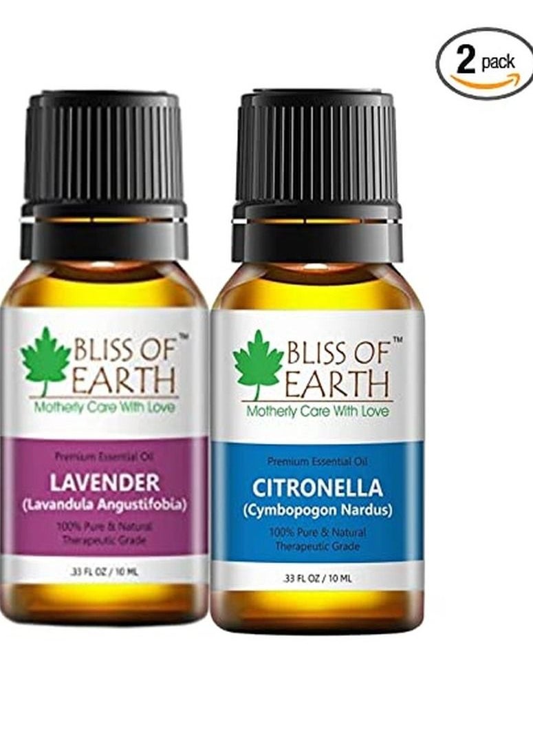 BLISS OF EARTH Bliss of earth Pure Organic Lavender Essential Oil & Citronella Natural Essential Oil Combo 10ml Therapeutic Grade Pack Of 2  - Image 1