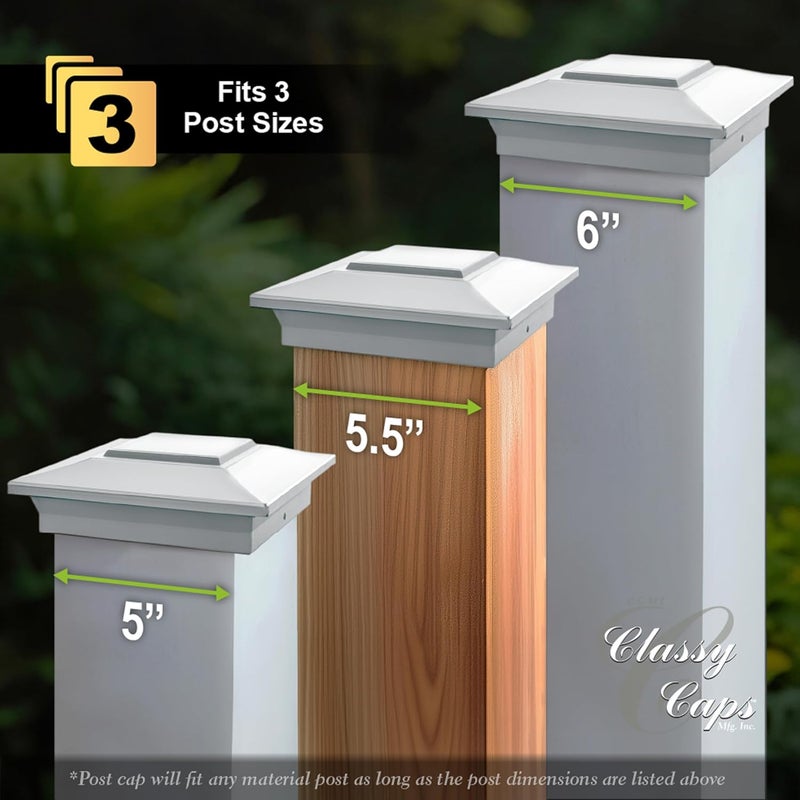 Classy Caps White Aluminum Deck & Fence Post Cap Fits Actual 6”x6”, 5.5”x5.5”, or 5”x5” Post - Image 3