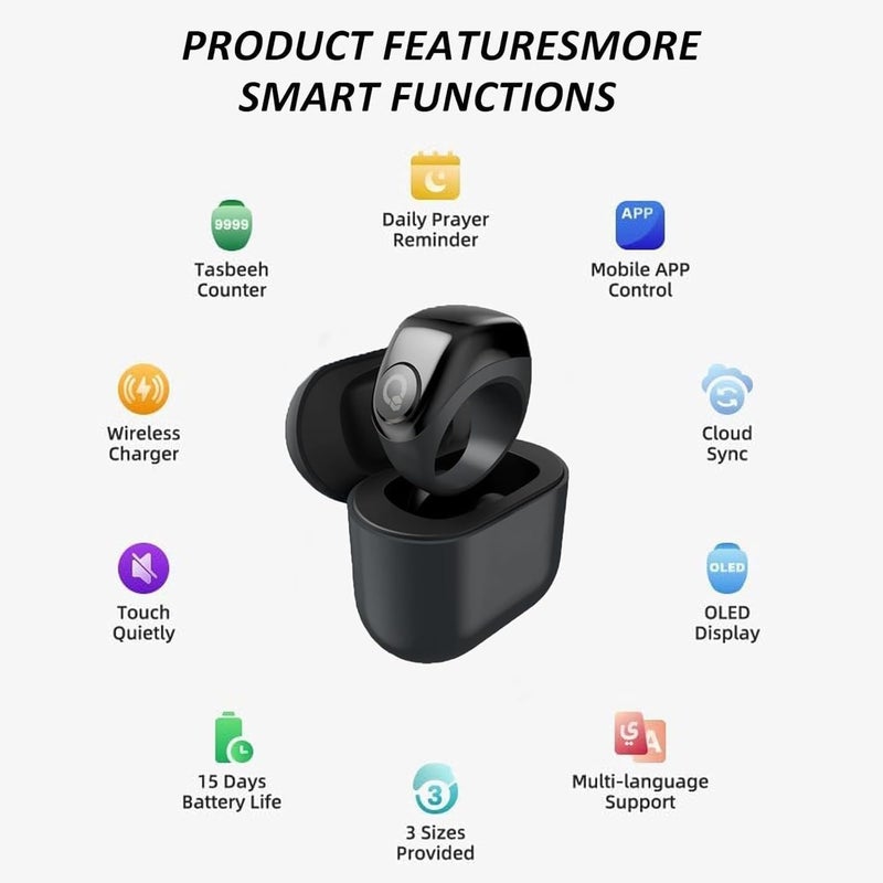 Zikr Ring Juud Tasbih 3-in-1 Flex Lite Smart Tasbih Zikr Ring Counting With 3 Compatible Sizes(18mm/ 20mm/ 22mm) | 2-5 Prayer Reminder, 3 Tasbih Reminder, BT Connectivity - Image 5