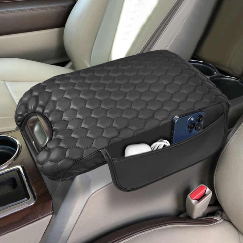 BystralX Center Console Cover Nappa Leather Armrest Cover Compatible with 20092014 Ford F150 FlowThrough Console Middle Console Cover with Two Side Pockets Center Console Cushion - Image 3