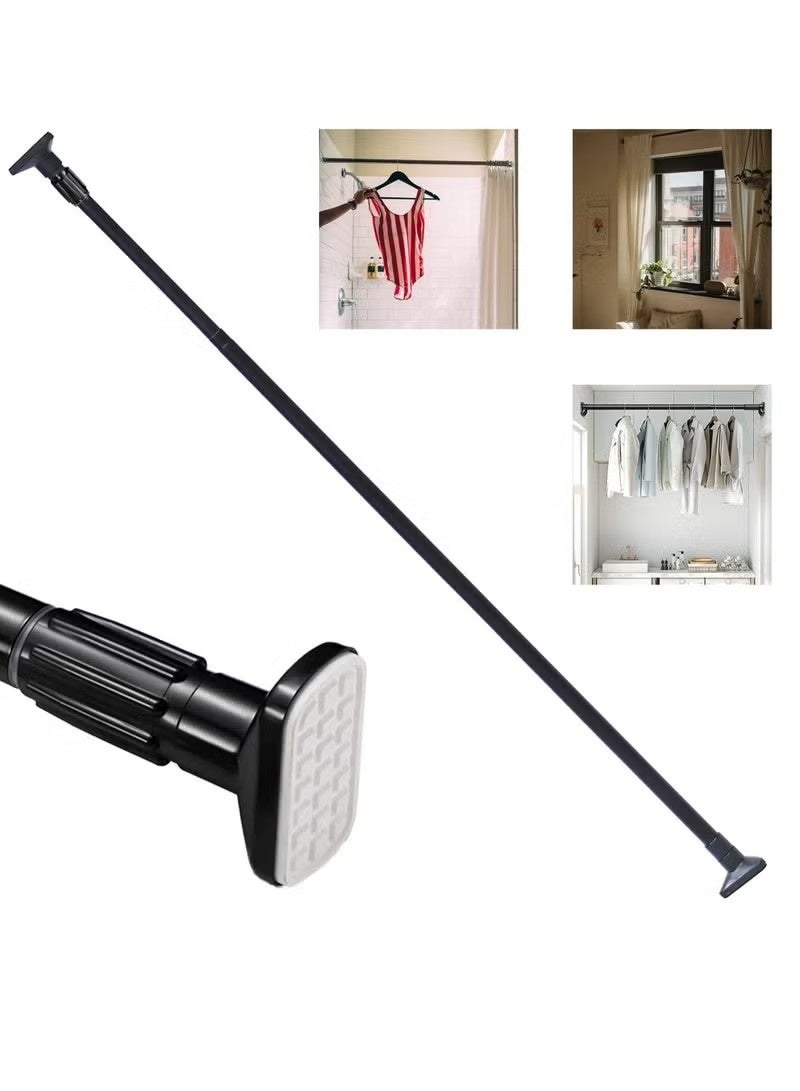 HOMESTAR Adjustable Tension Rod 70-120cm - Black Square Head Stainless Steel, No Drill Curtain Rod for Small Spaces, Bathroom & Closet Organization - Image 1