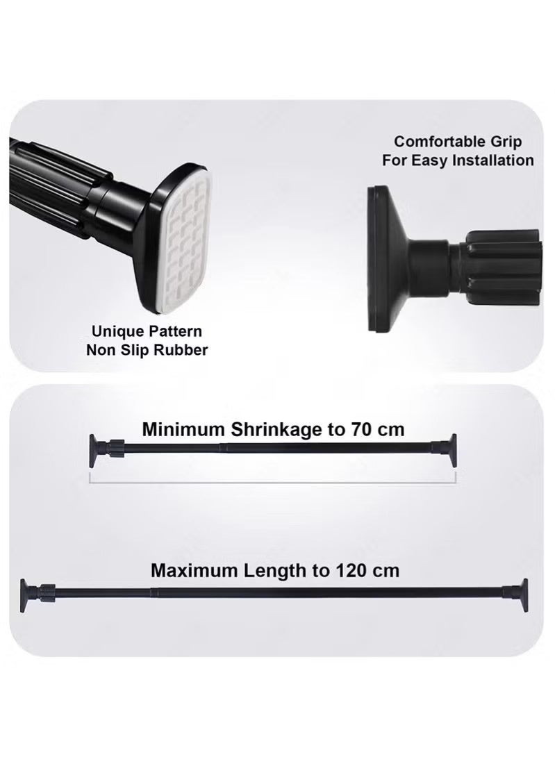 HOMESTAR Adjustable Tension Rod 70-120cm - Black Square Head Stainless Steel, No Drill Curtain Rod for Small Spaces, Bathroom & Closet Organization - Image 2