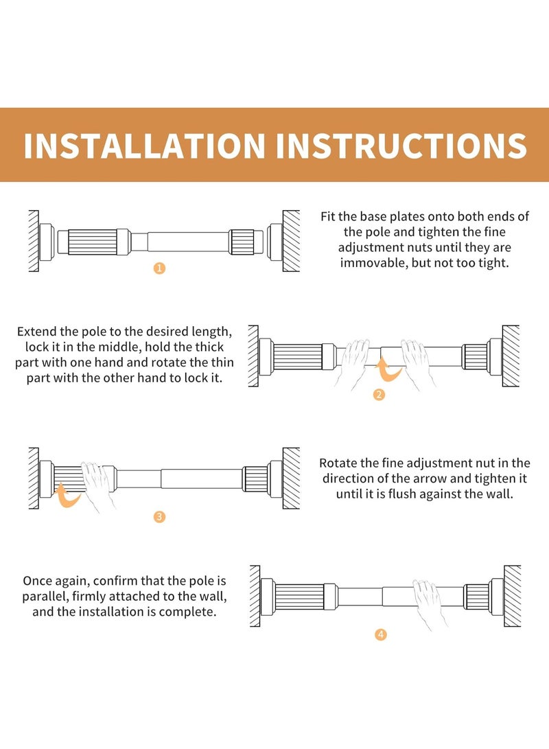 HOMESTAR Adjustable Tension Rod 70-120cm - Black Square Head Stainless Steel, No Drill Curtain Rod for Small Spaces, Bathroom & Closet Organization - Image 4