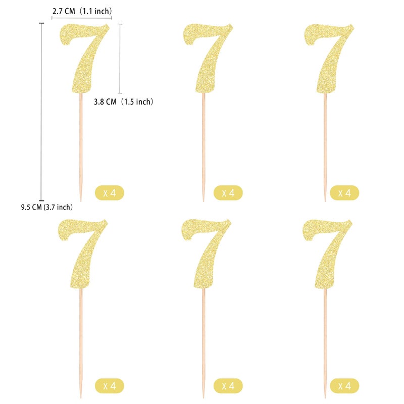 Gexolenu 24 PCS Gold Double-sided 7th Birthday Cupcake Toppers  Glitter Age SEVEN Cake Picks Decor  Seventh Happy Birthday Party Decorations Baby Shower Anniversary Party Supplies - Image 2