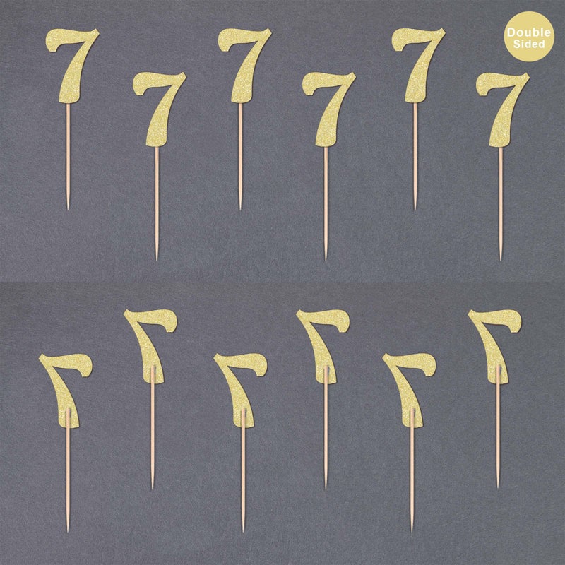 Gexolenu 24 PCS Gold Double-sided 7th Birthday Cupcake Toppers  Glitter Age SEVEN Cake Picks Decor  Seventh Happy Birthday Party Decorations Baby Shower Anniversary Party Supplies - Image 4