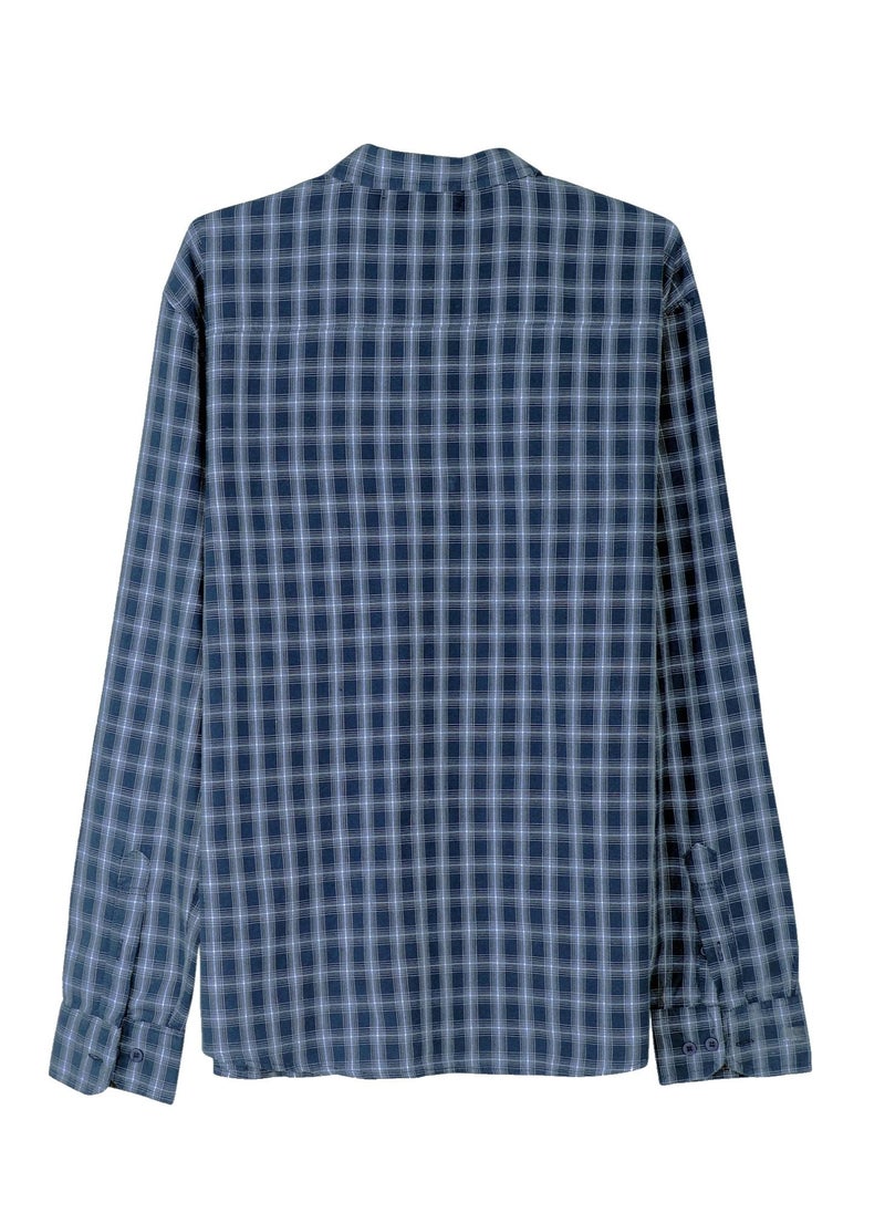 TOPAZ - Navy blue cotton check shirt with front pocket from Topaz - Image 1