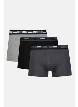 Men 3 Pieces Brand Logo Boxer, Black/Grey