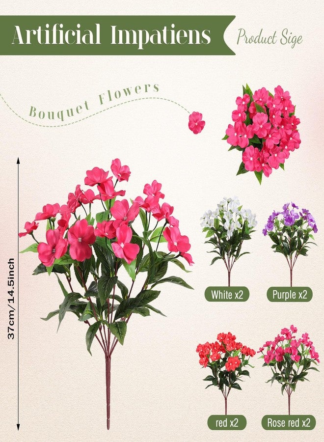 Alupssuc 8 Bundles Artificial Impatiens Flowers Faux Silk Plant for Indoor Outdoor Decor, UV Resistant No Fade Fake Spring Flowers for Porch, Yard, Patio, Window Box Decoration,RedWhitePurpleRosy - Image 2