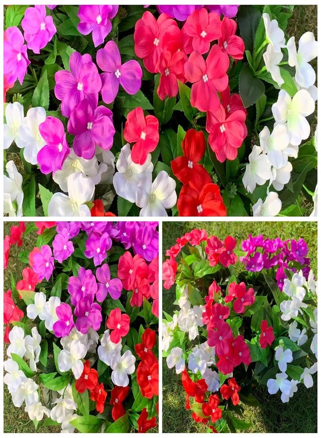 Alupssuc 8 Bundles Artificial Impatiens Flowers Faux Silk Plant for Indoor Outdoor Decor, UV Resistant No Fade Fake Spring Flowers for Porch, Yard, Patio, Window Box Decoration,RedWhitePurpleRosy - Image 5