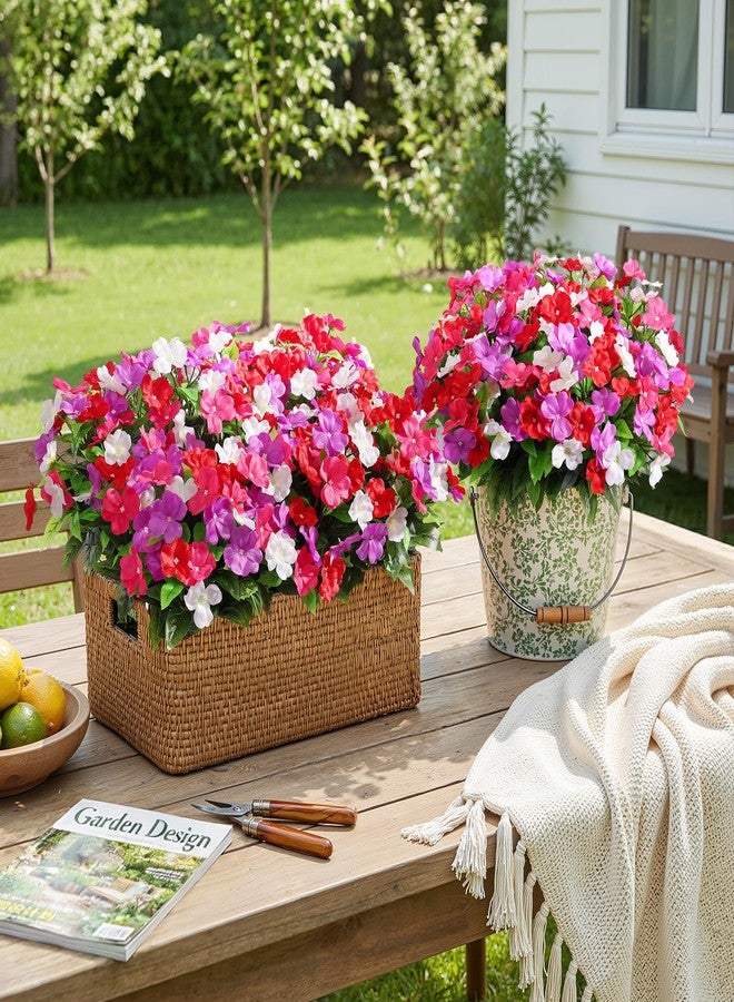Alupssuc 8 Bundles Artificial Impatiens Flowers Faux Silk Plant for Indoor Outdoor Decor, UV Resistant No Fade Fake Spring Flowers for Porch, Yard, Patio, Window Box Decoration,RedWhitePurpleRosy - Image 4