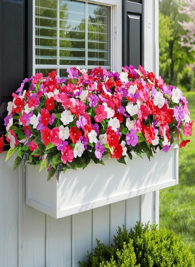Alupssuc 8 Bundles Artificial Impatiens Flowers Faux Silk Plant for Indoor Outdoor Decor, UV Resistant No Fade Fake Spring Flowers for Porch, Yard, Patio, Window Box Decoration,RedWhitePurpleRosy - Image 3