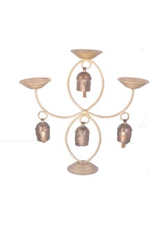 Ethnics of Kutch Ethnics of Kutch Hand Made Metal Bells Wrought Iron CopperZinc Coated Home Dcor Chimes Cow Bell Diva Stand 4 Bell 21 cms Length Colour Copper BEL0034  - Image 1