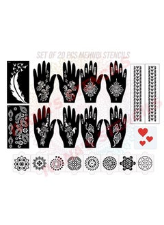 ivana's Set Of 20 Pcs Combo Pack, Reusable Mehandi Design Sticker Stencils For Both Hand | Mehandi Designs | Quick And Easy To Use, For Girls, Women, Kids & Teen, D-2123  - Image 1