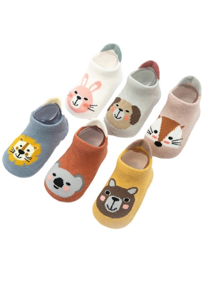 6 pairs of baby socks for spring, autumn, and winter, anti slip socks for babies, thickened wool socks for babies with small ears and boneless socks for babies, Grade A (suitable for 6-12 months) - Image 1