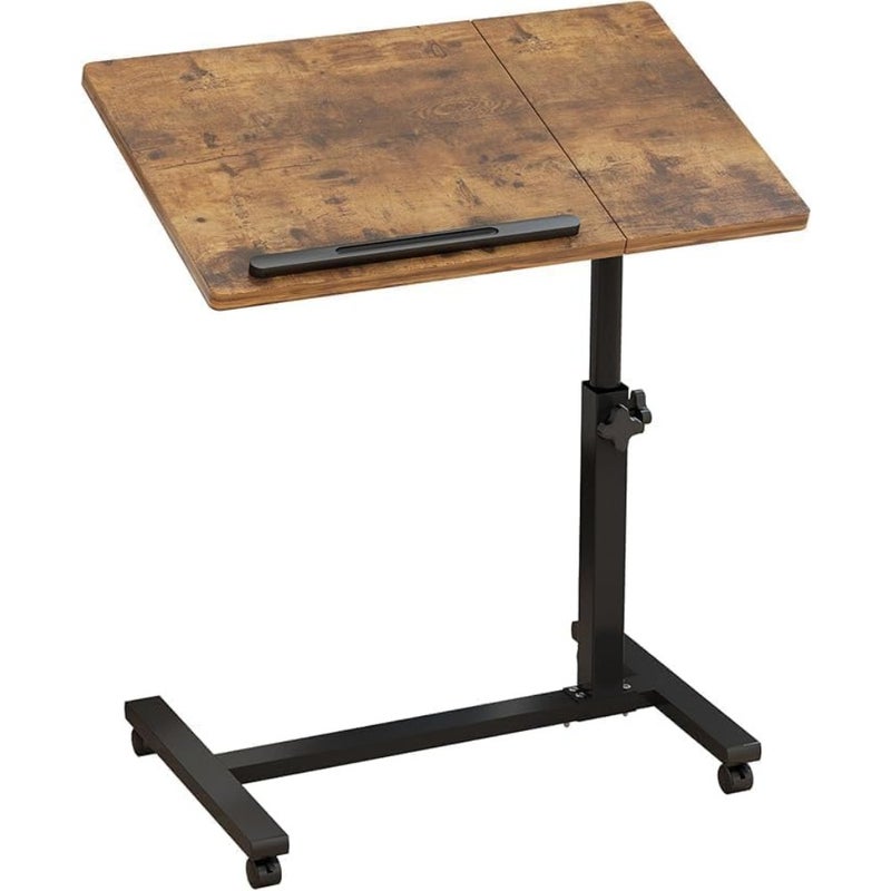 Table Lap Desk for Laptop Rolling Cart Tilting Overbed Bedside Table Overbed Desk Overbed Table with Wheels Adjustable Laptop Stand Sofa Side Table Brown - Image 1