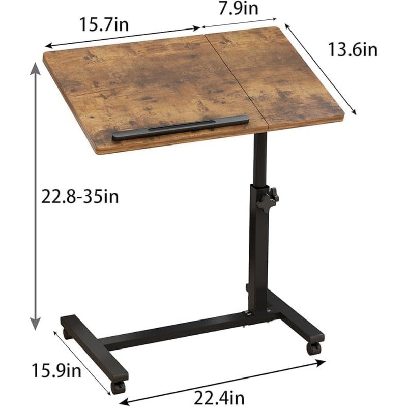 Table Lap Desk for Laptop Rolling Cart Tilting Overbed Bedside Table Overbed Desk Overbed Table with Wheels Adjustable Laptop Stand Sofa Side Table Brown - Image 3