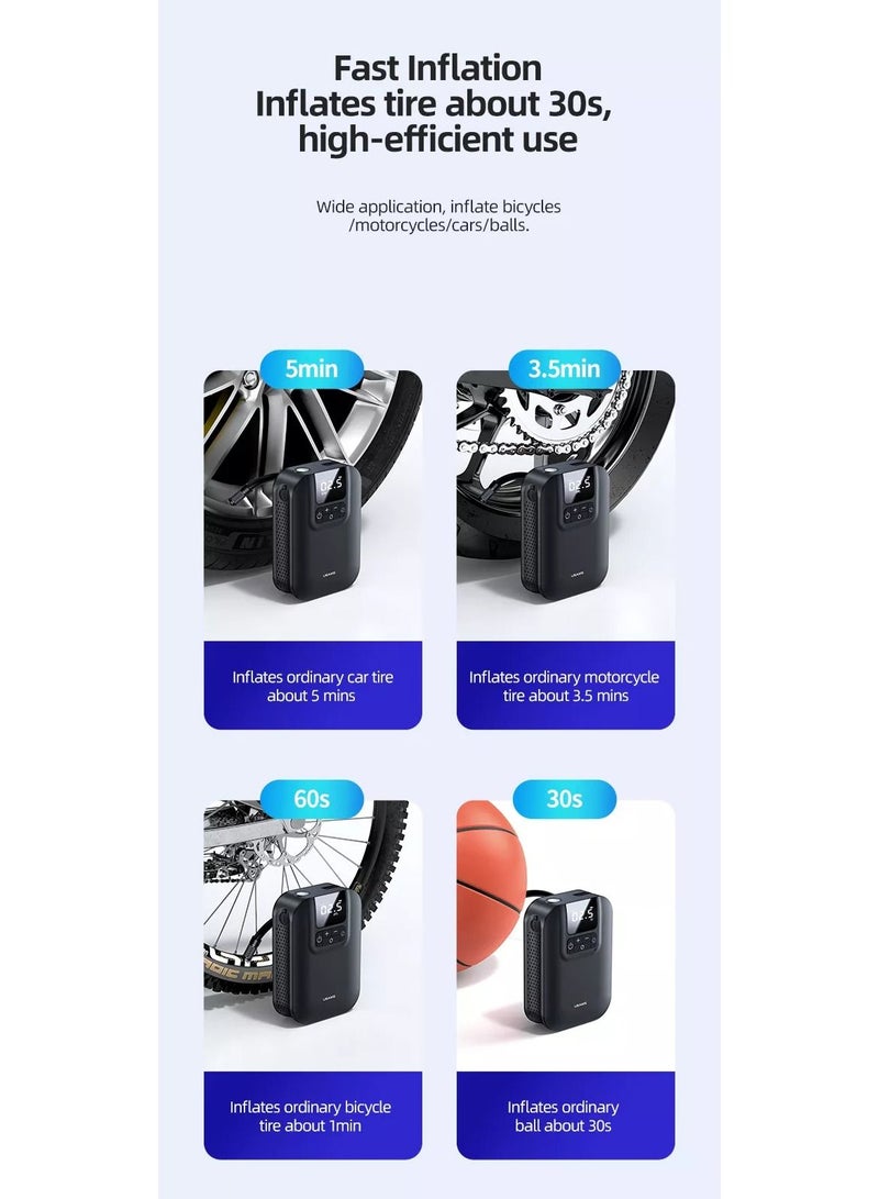 أوسامس ضاغط هواء السيارة منفاخ هواء محمول لإطارات السيارات والدراجات والدراجات النارية والبالون وكرة القدم وما إلى ذلك | حجم صغير بمقياس دقيق وشاشة رقمية عالية الجودة | جهاز لاسلكي رقمي ذكي وسريع ومحمول - Image 5