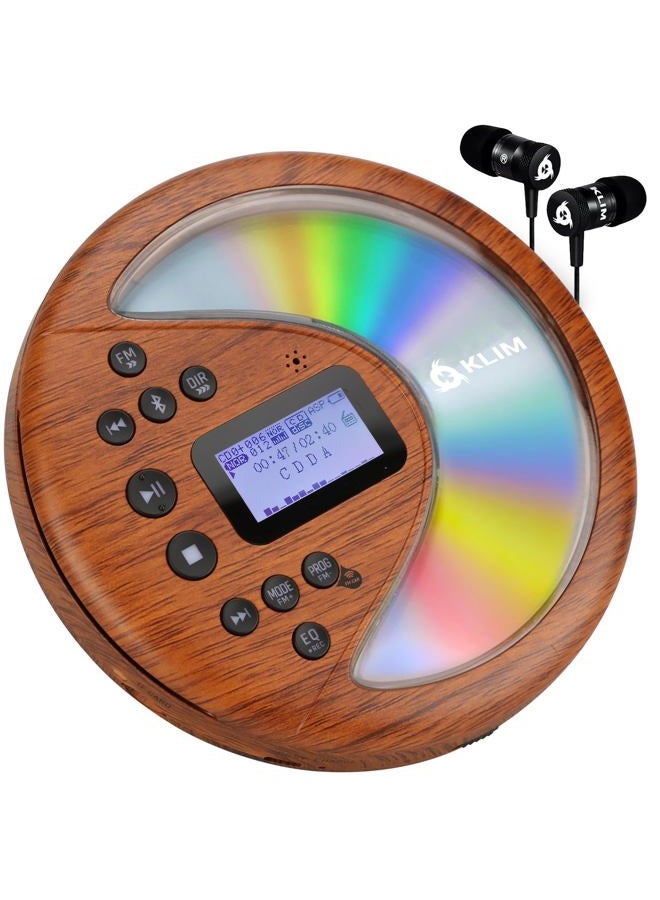KLIM Discover Wood + Portable CD Player + New + Discman with Long Battery Life and Headphones + Portable FM Radio Compatible with MP3, SD Card, Bluetooth + Ideal for Cars - Image 1