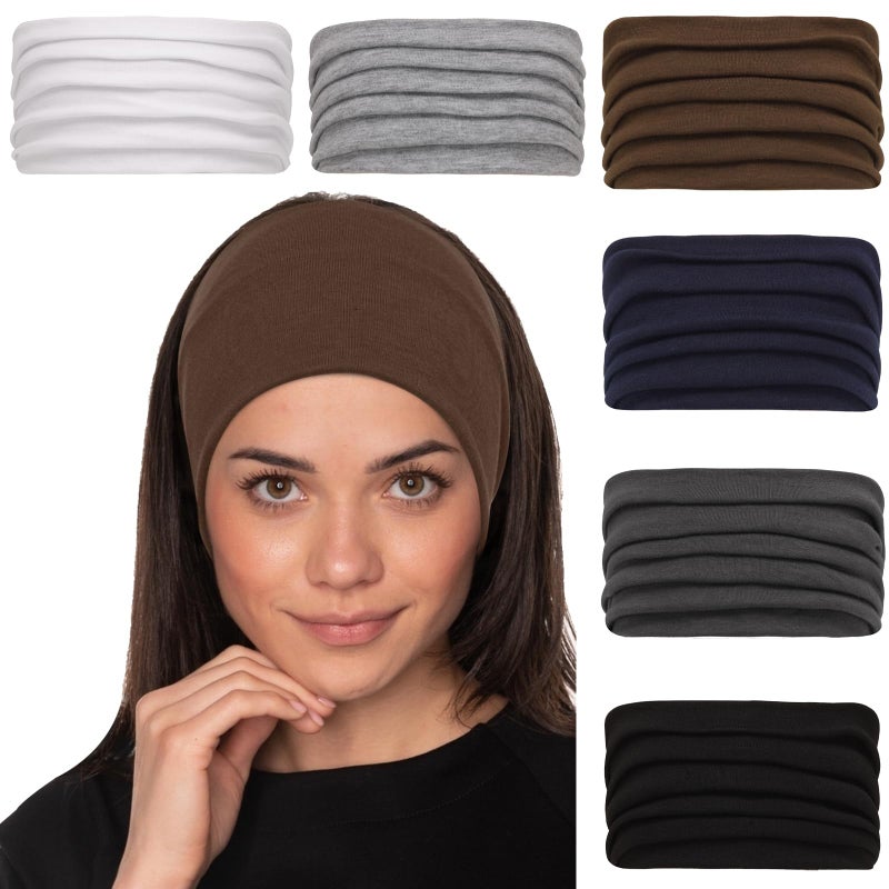 Cobahom 6Pcs Wide Headbands for Women Non Slip Soft Fabric Hair Wrap Boho Head Bands Elastic Sport Hair Bands for Workout Yoga Running Neutral Color - Image 2