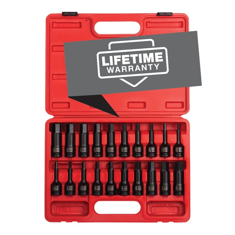 SUNEX TOOLS 2637 12 Drive Master Impact Hex Driver Set 20Piece SAEMetric 14 34 6mm 19mm CrMo Steel Dual Size Markings Heavy Duty Storage Case Meets ANSI Standards