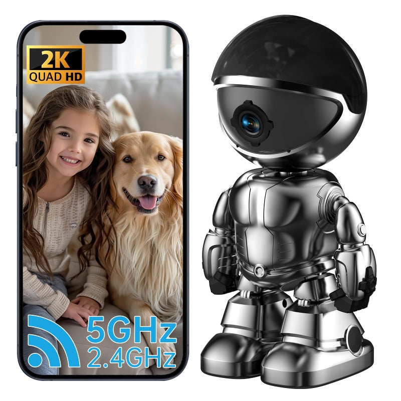 Chpuss Indoor Camera Robot, 2k 5g/2.4ghz WiFi Pet Robot Cam with Phone App EseeCloud, 360 PTZ Nanny Cam Dog Cam with Audio/Video, Spy Camera 2-Way Audio Motion Tracking 7/24 Night Vision - Image 1