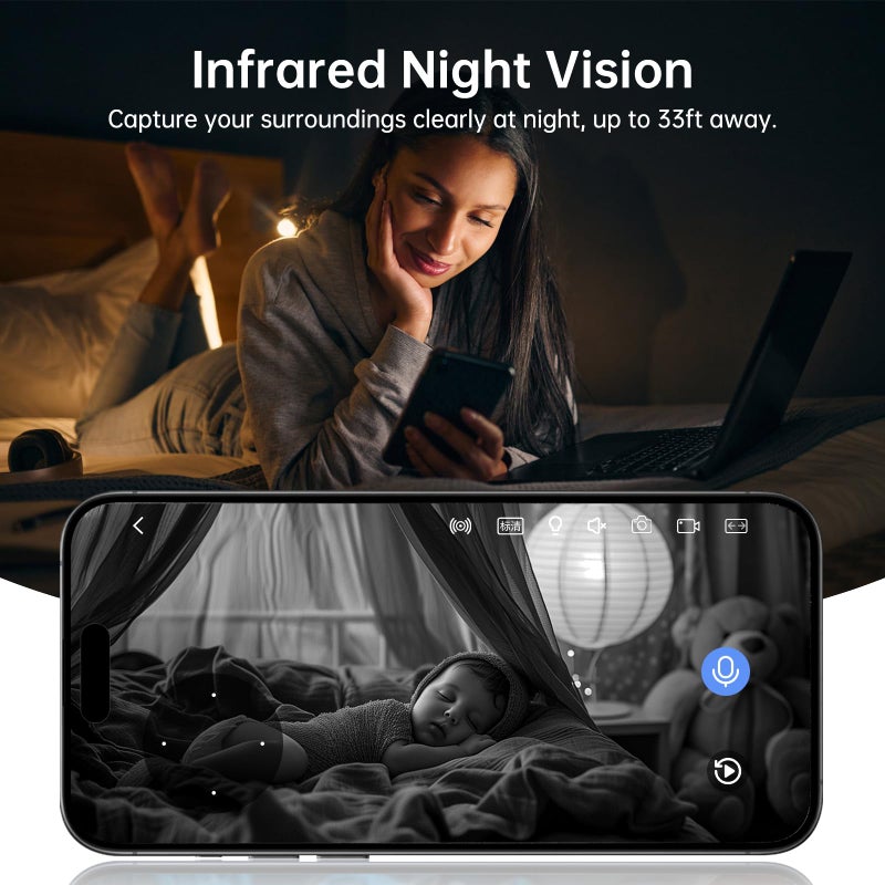 Chpuss Indoor Camera Robot, 2k 5g/2.4ghz WiFi Pet Robot Cam with Phone App EseeCloud, 360 PTZ Nanny Cam Dog Cam with Audio/Video, Spy Camera 2-Way Audio Motion Tracking 7/24 Night Vision - Image 4