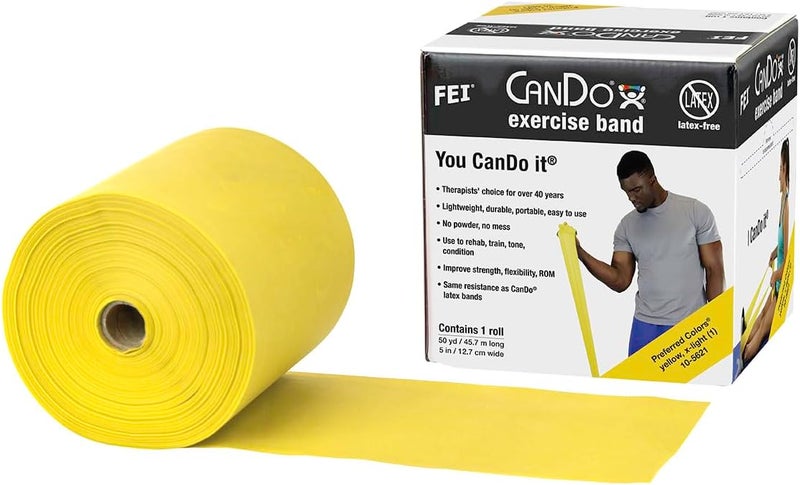 Cando 10-5621 Yellow Latex-Free Exercise Band, X-Light Resistance, 50 yd Length - Image 1