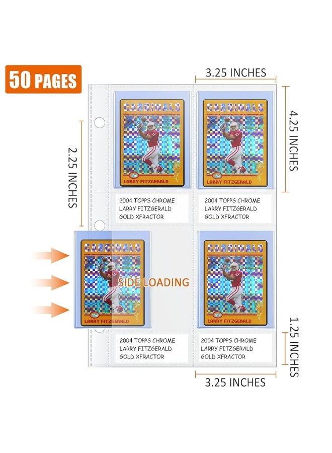 tutata 4 Pocket Toploader Sleeves, Trading Card Binder Pages, Baseball Card Storage Sleeves for 3 Ring Binder-50 Pages - Image 2