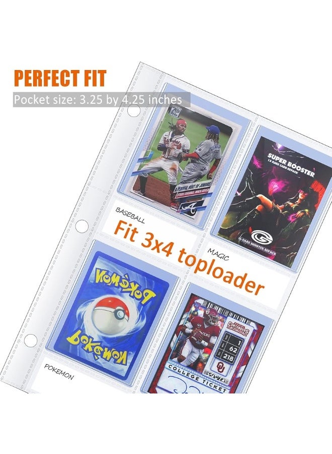 tutata 4 Pocket Toploader Sleeves, Trading Card Binder Pages, Baseball Card Storage Sleeves for 3 Ring Binder-50 Pages - Image 4