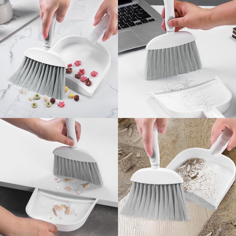 NACENA Small Dust Pan and Brush Set, Mini Broom and Dustpan Set Small Hand Broom and Brush Combo Dust Pan with Teeth for Home Cleaning Drawers Desktop Sofas and Outdoor, White & Gray - Image 5