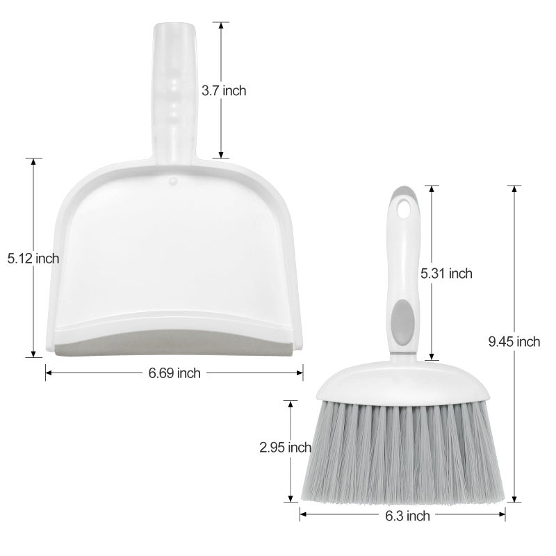 NACENA Small Dust Pan and Brush Set, Mini Broom and Dustpan Set Small Hand Broom and Brush Combo Dust Pan with Teeth for Home Cleaning Drawers Desktop Sofas and Outdoor, White & Gray - Image 2