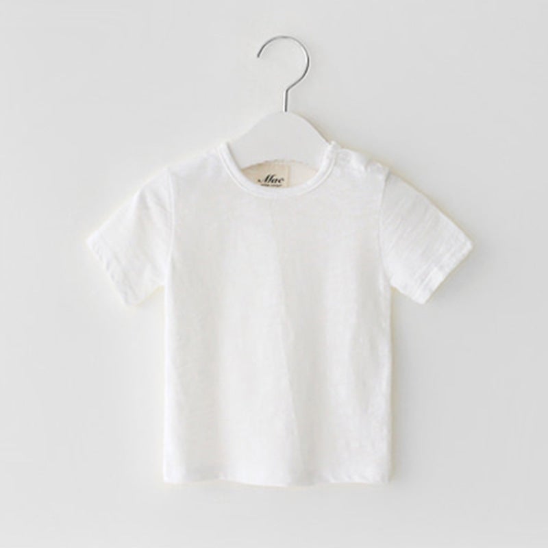 INS summer pure color soft breathable T-shirt for boys and girls short sleeve pullover top for young children bottoming shirt - Image 5