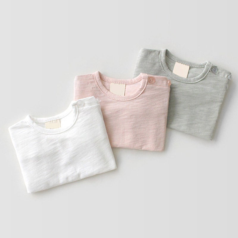 INS summer pure color soft breathable T-shirt for boys and girls short sleeve pullover top for young children bottoming shirt - Image 3