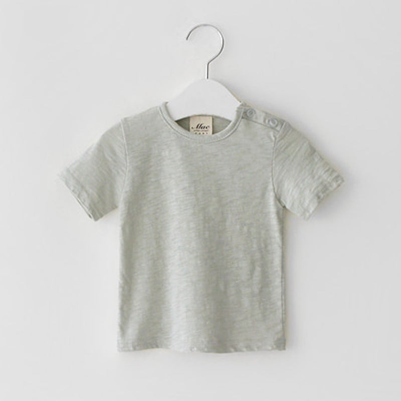 INS summer pure color soft breathable T-shirt for boys and girls short sleeve pullover top for young children bottoming shirt - Image 4