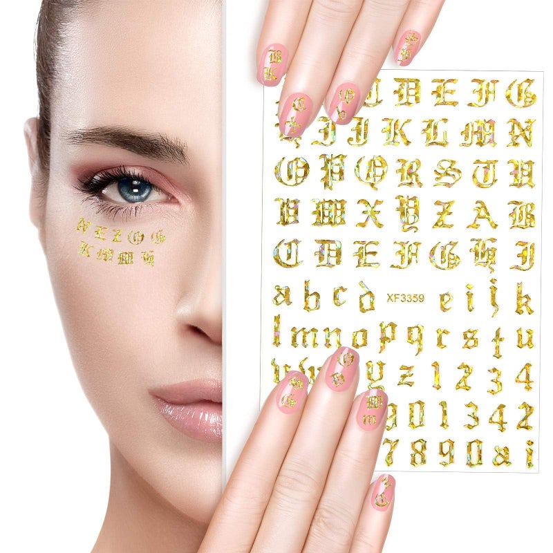 Maitys 24 Sheets Letters for Nails Old English Nail Stickers 3D Holographic Letter Self-Adhesive Gold Old English Alphabet Nail Decals for DIY Women(Chic Colors) - Image 5