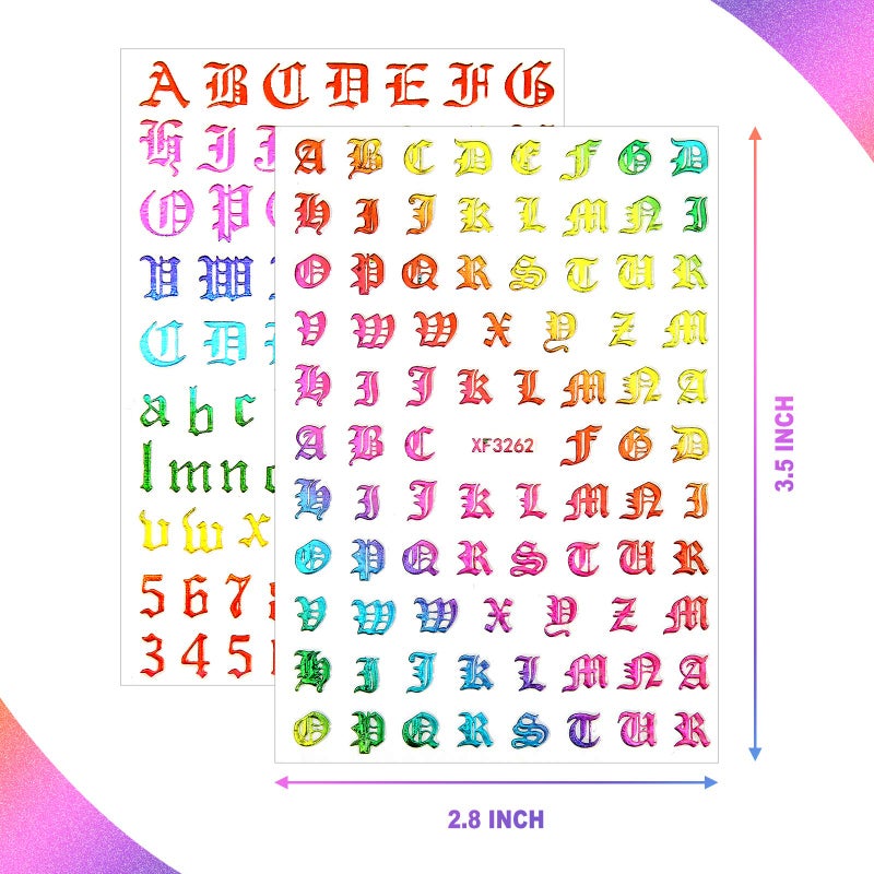 Maitys 24 Sheets Letters for Nails Old English Nail Stickers 3D Holographic Letter Self-Adhesive Gold Old English Alphabet Nail Decals for DIY Women(Chic Colors) - Image 2