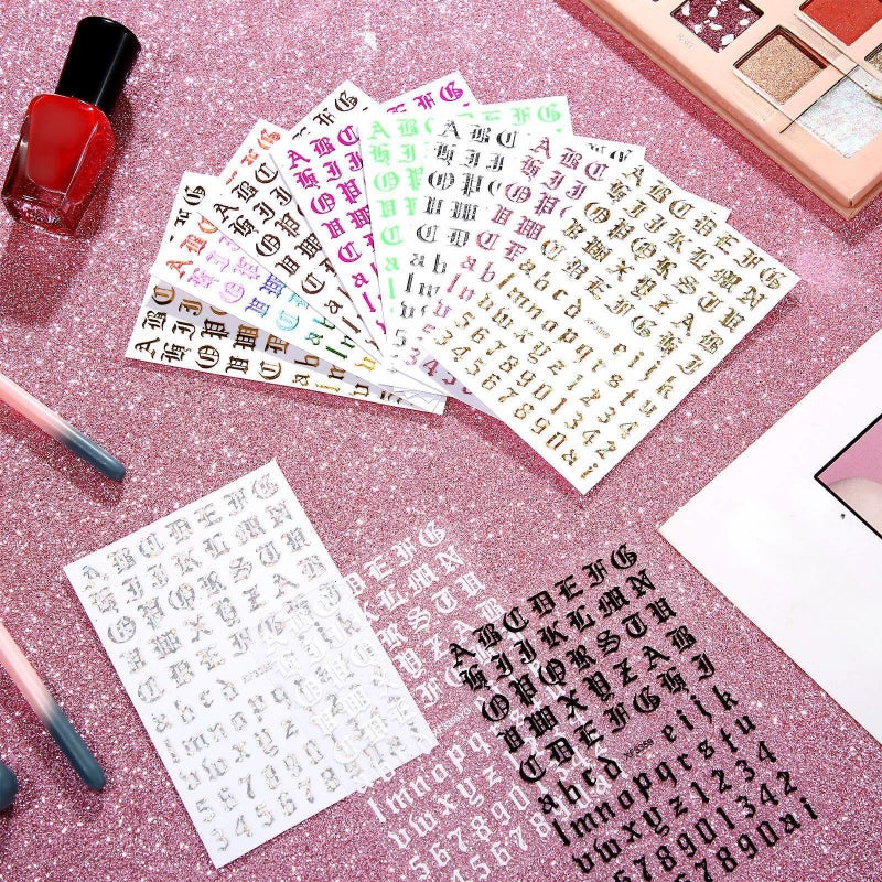 Maitys 24 Sheets Letters for Nails Old English Nail Stickers 3D Holographic Letter Self-Adhesive Gold Old English Alphabet Nail Decals for DIY Women(Chic Colors) - Image 3