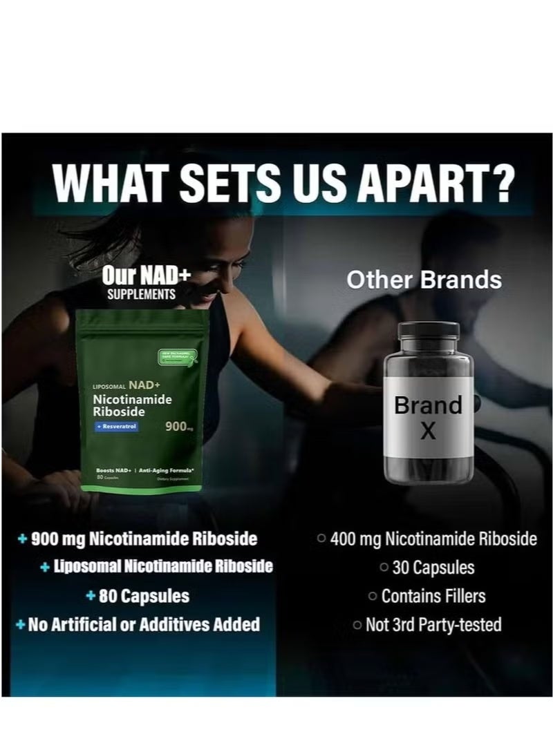 ناد مكمل NAD عالي النقاء مكمل NAD Plus صحيح ريسفيراترول لمكافحة الشيخوخة والطاقة وتركيز إصلاح الحمض النووي وتعزيز NAD+ لاستقلاب الطاقة الخلوية 80 كبسولة/حقيبة - Image 5