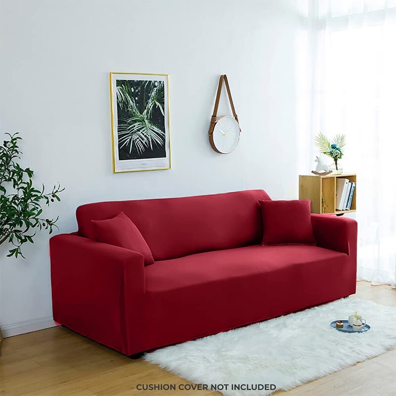 LUXTON HOME Universal Elastic Sofa Cover Stretchable Slipcover for Any Type of Sofa or Couch Spandex Jacquard Fabric Easy Installation Washable Living RoomOffice Wine Red Three Seater - Image 2