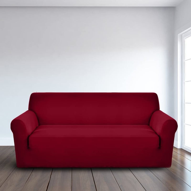 LUXTON HOME Universal Elastic Sofa Cover Stretchable Slipcover for Any Type of Sofa or Couch Spandex Jacquard Fabric Easy Installation Washable Living RoomOffice Wine Red Three Seater - Image 1