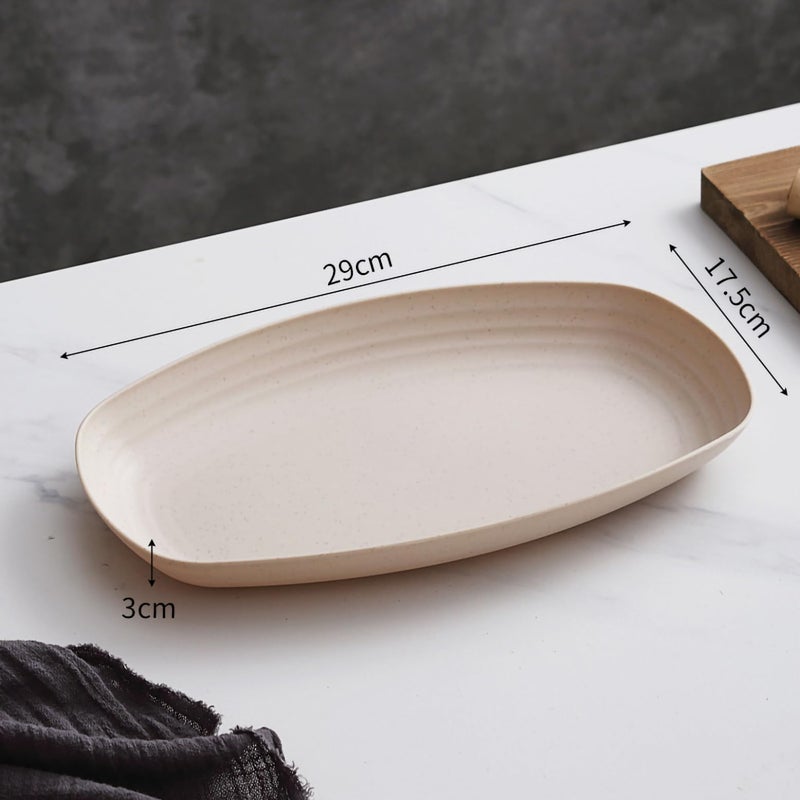 P-PLUS INTERNATIONAL Wheat Straw Serving Plate Dinnerware Dishes Set for Kitchen Salad Plates Set Rectangular Dessert Plates for Sushi, Appetizer, Cake Microwave & Oven Safe (Beige, Pack of 2) - Image 2