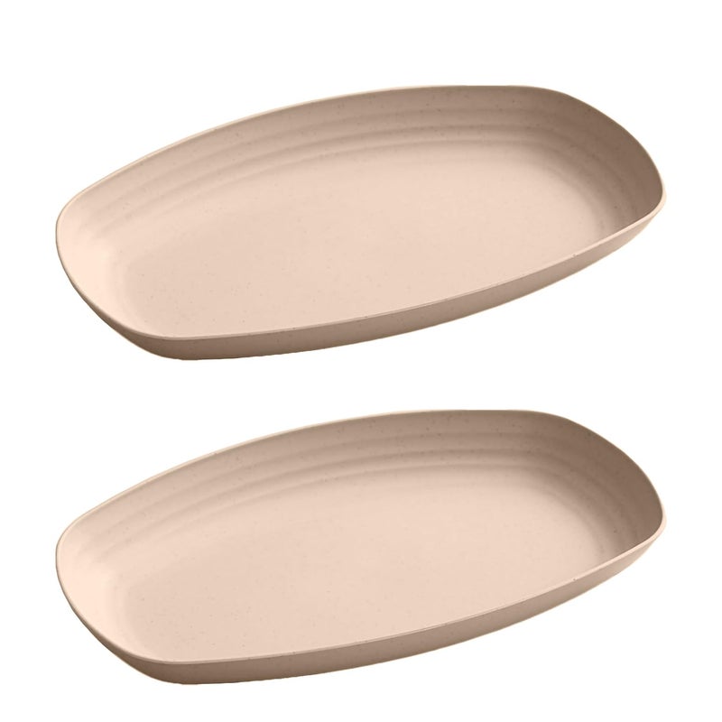 P-PLUS INTERNATIONAL Wheat Straw Serving Plate Dinnerware Dishes Set for Kitchen Salad Plates Set Rectangular Dessert Plates for Sushi, Appetizer, Cake Microwave & Oven Safe (Beige, Pack of 2) - Image 1