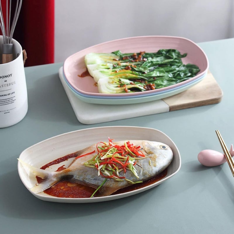 P-PLUS INTERNATIONAL Wheat Straw Serving Plate Dinnerware Dishes Set for Kitchen Salad Plates Set Rectangular Dessert Plates for Sushi, Appetizer, Cake Microwave & Oven Safe (Beige, Pack of 2) - Image 4