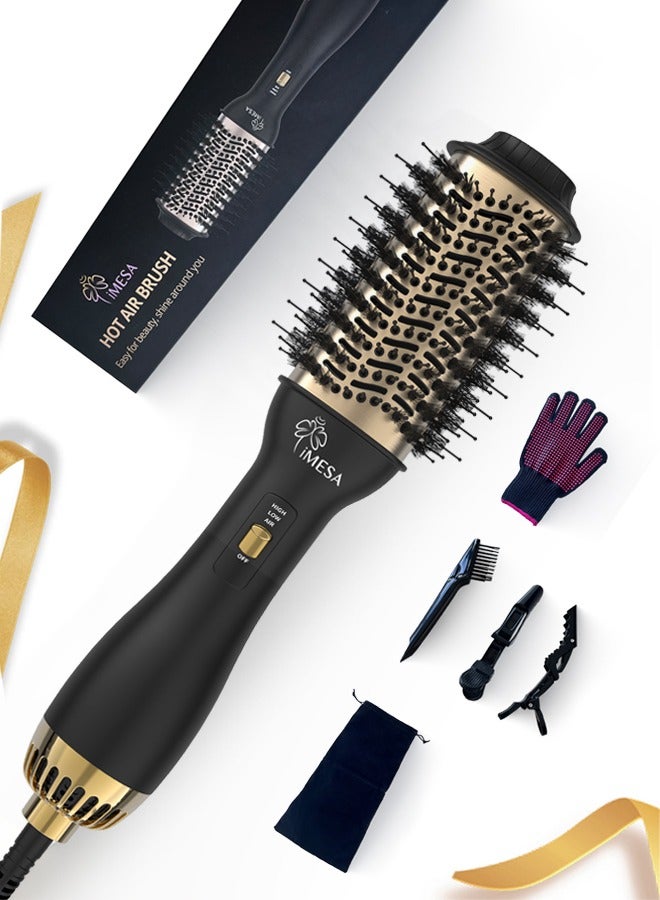 iMESA 4-in-1 Hair Dryer Brush, Hot Air Brush, 1000W Hair Styler Volumizer Brush for Straightening Curling, One-Handed Operation, Three-Speed Temperature Settings, Black - Image 1